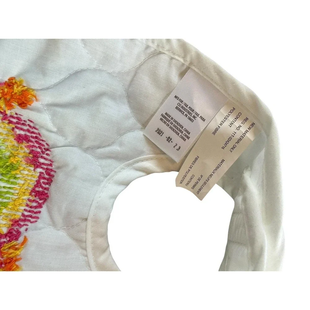 Vintage hand stitched crochet Quilted Elephant Rainbow Bib Kids OS White
